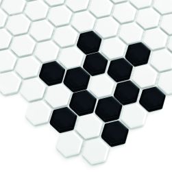 zbliżenie Mini Hexagon B&W Snow 26x30 mozaika dekoracyjna