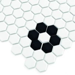 zbliżenie Mini Hexagon B&W Flower 26x30 mozaika dekoracyjna