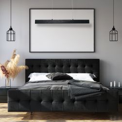 lampa wisząca PIERCE BLACK 18W LED w szarej sypialni