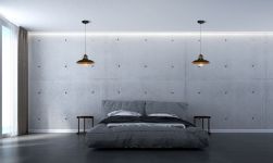 Lampa Wisząca FELIX 1xE27 w szarej sypialni z grafitowymi dodatkami
