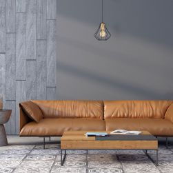 LAMPA WISZĄCA WILL BLACK 1XE27 w szarym salonie z miodowym wypoczynkiem