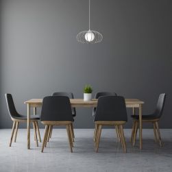 Lampa Wisząca KRONOS 1xE14  w grafitowej jadalni  z drewnianym stołem