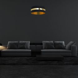 Lampa wisząca PALMIRA BLACK / GOLD 1xE27 60W w grafitowym salonie z grafitową kanapą