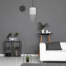 Lampa wisząca ALMERIA SILVER/BLACK 1xE27 w grafitowym salonie z białą kanapą