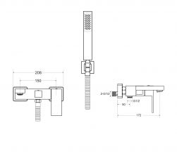 rysunek techniczny Modern/Varium bateria wannowo-prysznicowa ścienna chrom BW-MVS-CH