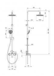 rysunek techniczny Corio zestaw prysznicowy ścienny chrom NAC_019M