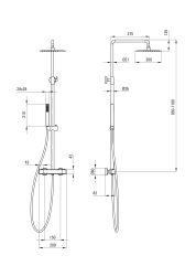 rysunek techniczny Begonia zestaw prysznicowy termostatyczny chrom NAC_01BT