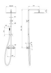 rysunek techniczny Azalia zestaw prysznicowy ścienny termostatyczny chrom NAC_01ZT