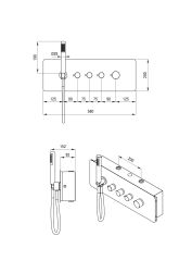 rysunek techniczny Multibox zestaw prysznicowy podtynkowy termostatyczny chrom NAC_09CT