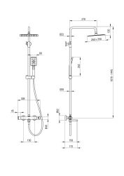 rysunek techniczny Zestaw wannowy ścienny termostatyczny czarny NAC_N1HT
