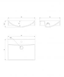 rysunek techniczny Naxos M+ umywalka nablatowa/wisząca prostokątna 46x60 cm biała NAXOS600BP
