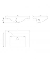 rysunek techniczny Naxos M+ umywalka meblowa prostokątna 46x76 cm biała NAXOS760BP