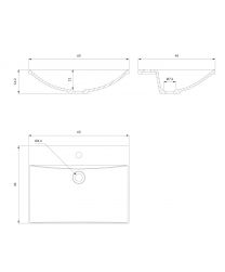 rysunek techniczny Naxos M+ umywalka meblowa prostokątna 46x60 cm biała NAXOSF600BP