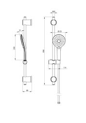 rysunek techniczny Lupo zestaw prysznicowy ścienny stalowy NLU_F51K
