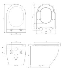 rysunek techniczny Comfort miska WC wisząca z deską wolnoopadającą biały połysk OTTAWACMWBP