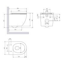 rysunek techniczny Ottawa Silent Power miska WC wisząca z deską wolnoopadającą biały mat OTTAWASPXMWBM