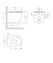rysunek techniczny Ottawa Silent Power miska WC wisząca z deską wolnoopadającą biały połysk OTTAWASPXMWBP