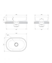 rysunek techniczny Ovo M+ umywalka nablatowa owalna 36x55 cm biały mat OVOUNBM