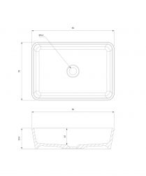 rysunek techniczny Parma M+ umywalka nablatowa prostokątna 35x50 cm biała/czarna PARMAUNBCP
