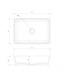 rysunek techniczny Parma M+ umywalka nablatowa prostokątna 35x50 cm biała/szara PARMAUNBSP
