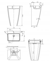 rysunek techniczny Parma M+ umywalka wolnostojąca prostokątna 43x55 cm biała/czarna PARMAUWBOBP