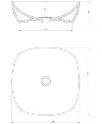 rysunek techniczny Portland umywalka nablatowa kwadratowa 37 cm biały połysk PORTLAND370BP