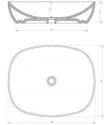 rysunek techniczny Portland umywalka nablatowa owalna 47x39 cm biały połysk PORTLAND475BP