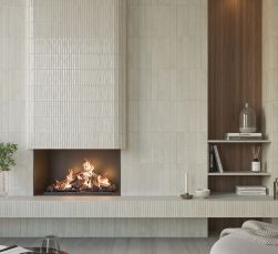 Wizualizacja płytek ściennych Potters Bars Swan 12,5X25 w przytulnej przestrzeni z kominkiem