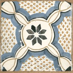 Mumble T.Barcelos 19,5x19,5 płytki patchworkowe geometryczny wzór z kwiatem, odcienie beżu i niebieskiego