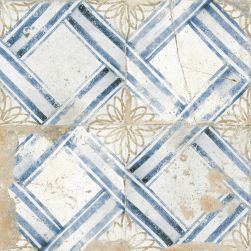 Płytka patchwork niebieski wz&oacute;r geometryczny na beżowym tle