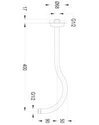 rysunek techniczny Armance ramię prysznicowe ścienne 40 cm chrom RA06CR
