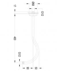 rysunek techniczny Armance ramię prysznicowe ścienne 40 cm miedź antyczna RA06ORB