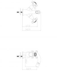 rysunek techniczny Retro bateria bidetowa stojąca brąz antyczny RE7220BR