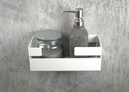 półka pod prysznicem z kosmetykami biała