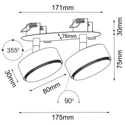 rys techniczny Antigo Lampa wpuszczana Drop in 2 - Czarna 3261