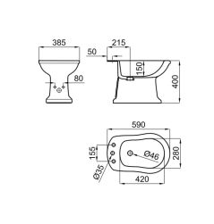 rysunek techniczny Antic bidet stojący z 3 otworami na baterie biały 100232012