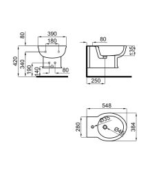 rysunek techniczny Antic bidet wiszący biały 100232032