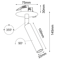 rysunek techniczny Antigo Lampa wpuszczana Ace in 22 - Czarna 3250