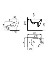 rysunek techniczny Arquitect bidet wiszący biały 100328473