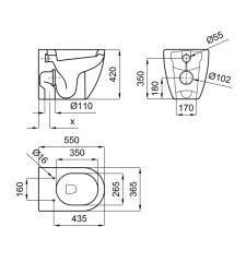 rysunek techniczny Arquitect miska WC wisząca biały 100278746