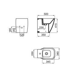 rysunek techniczny Essence C bidet wiszący biały 100313116