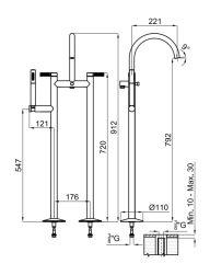 rysunek techniczny Lignage bateria wannowo-prysznicowa wolnostojąca chrom 100241774