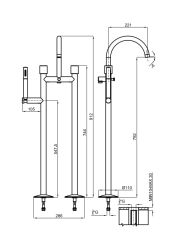 rysunek techniczny Lignage bateria wannowo-prysznicowa wolnostojąca chrom carrary 100324555