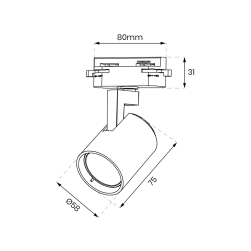 rysunek techniczny Milagro Volf Track Biały 1xGU10