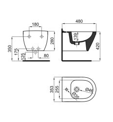 rysunek techniczny Nk Concept bidet wiszący biały 100327731