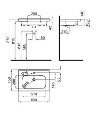 rysunek techniczny Nk Concept umywalka wisząca prostokątna 65 cm biały 100320692