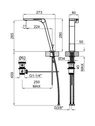 rysunek techniczny Oxo bateria umywalkowa stojąca chrom 100272330