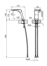 rysunek techniczny Oxo bateria umywalkowa stojąca miedź szczotkowana 100348313