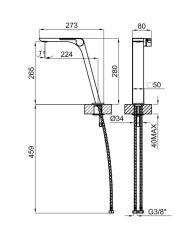 rysunek techniczny Oxo bateria umywalkowa stojąca wysoka chrom 100272341