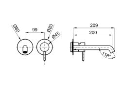 rysunek techniczny Rondo bateria umywalkowa podtynkowa chrom 100345139